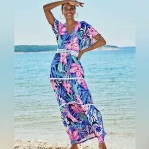 Lilly Pulitzer Maribella Maxi Dress In High Tide Navy Sugar Mambo Size 0